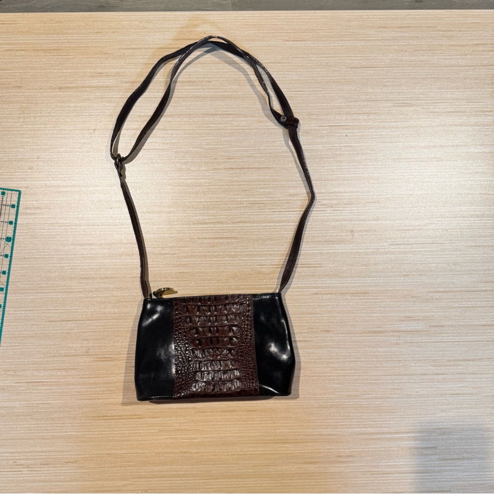Brahmin Black and Brown Crossbody Bag with Textured Finish
